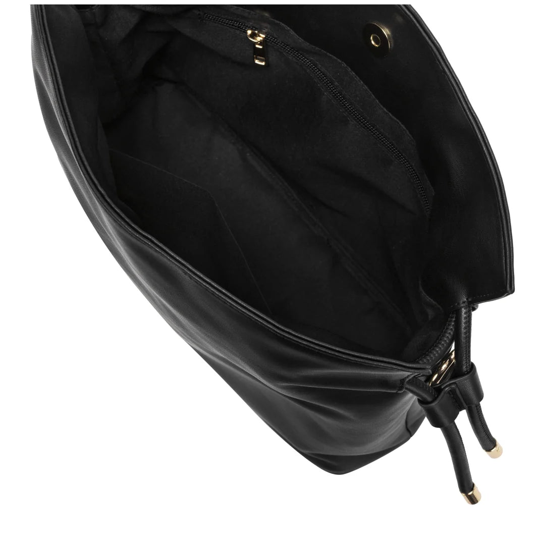 Drawstring Shoulder Cross Body Bag - Black