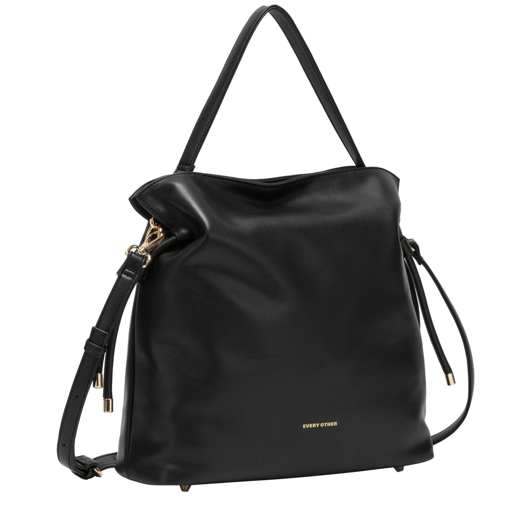 Drawstring Shoulder Cross Body Bag - Black