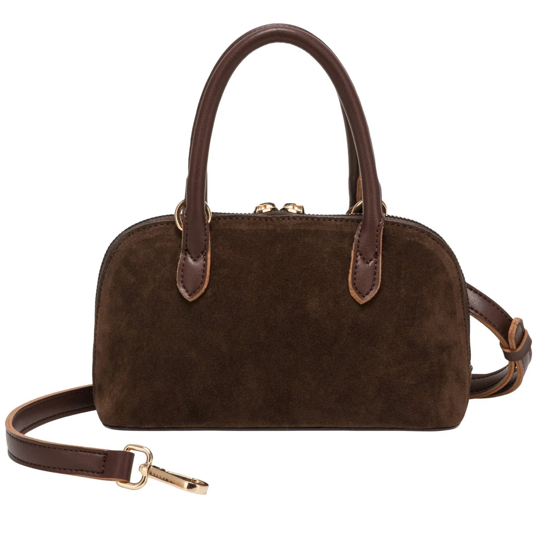Suede Effect Mini Bowling Bag - Brown