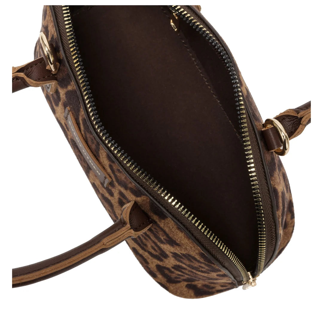 Suede Effect Mini Bowling Bag - Leopard