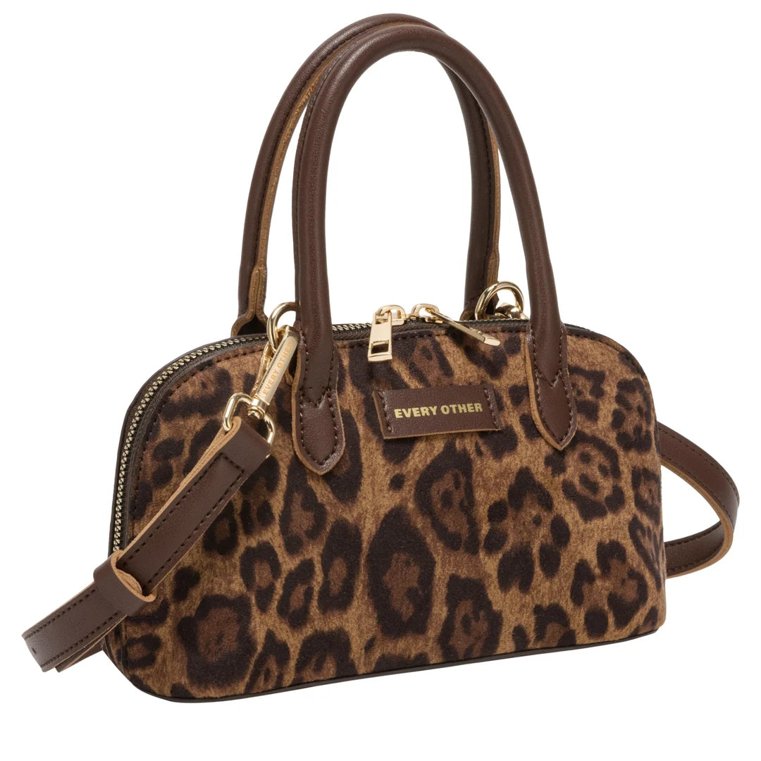 Suede Effect Mini Bowling Bag - Leopard