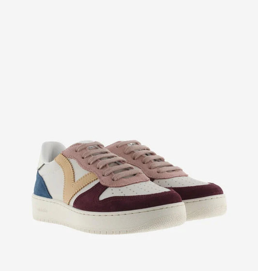 Madrid Multi Coloured Split Leather Trainer - Burgundy