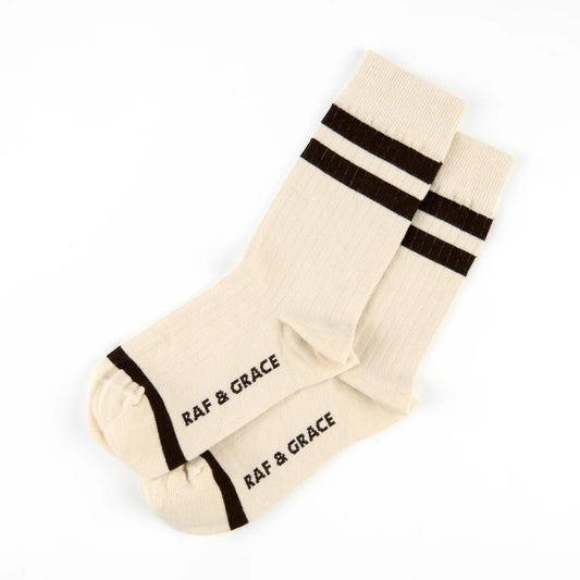 Luxe Cotton Ribbed Socks - Ecru & Coffee Brown