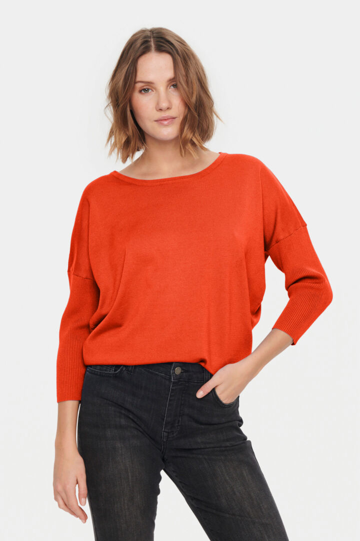 MilaSZ Round Neck Pullover - Racing Red