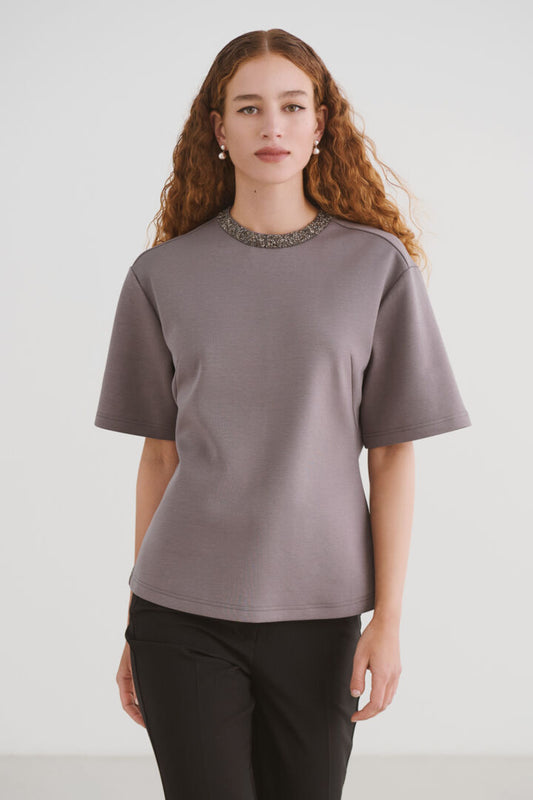 Magana Embellished Tee - Dark Gull Grey