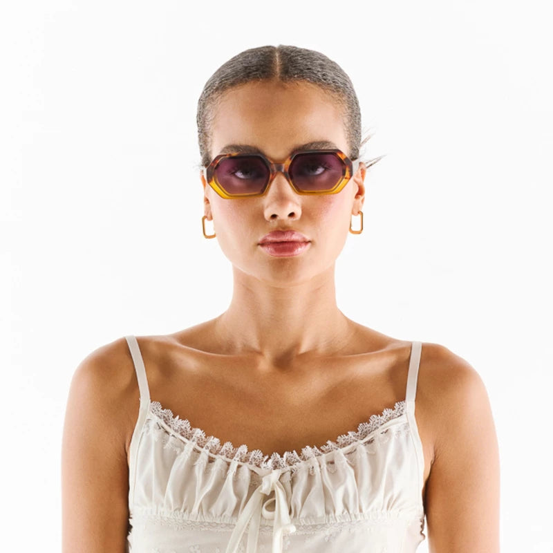 Andrea Hexagonal Sunglasses - Havana Yellow