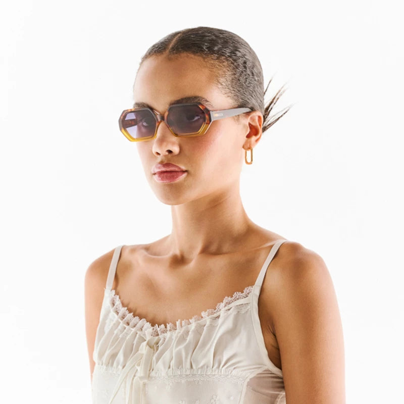 Andrea Hexagonal Sunglasses - Havana Yellow