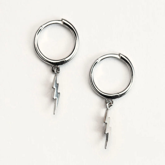 Silver Lightning Bolt Huggie Earrings