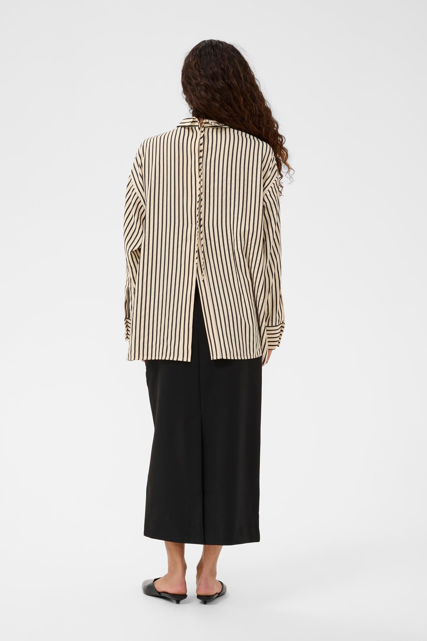 SLOrlena Long Sleeved Shirt - White and Black Stripe