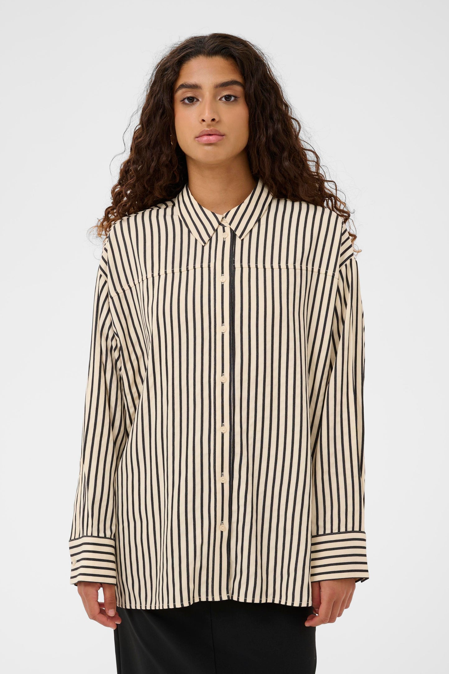 SLOrlena Long Sleeved Shirt - White and Black Stripe
