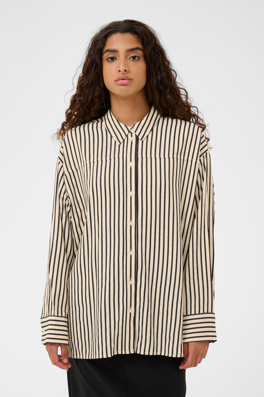 SLOrlena Long Sleeved Shirt - White and Black Stripe