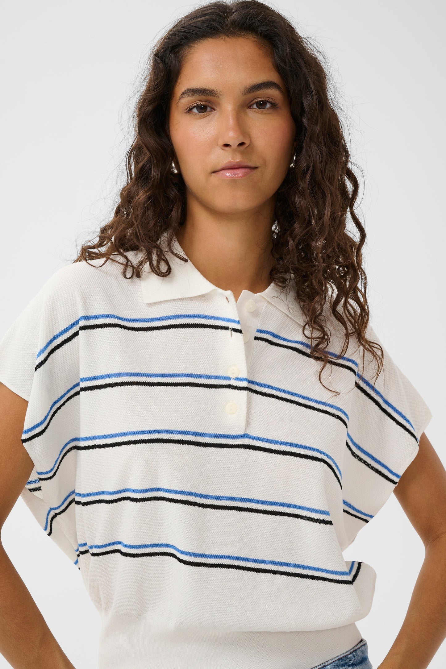 SLElana Striped Polo - White & Blue