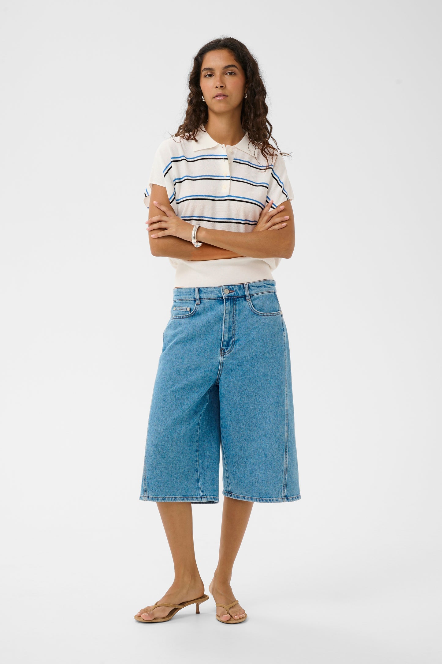 SLElana Striped Polo - White & Blue
