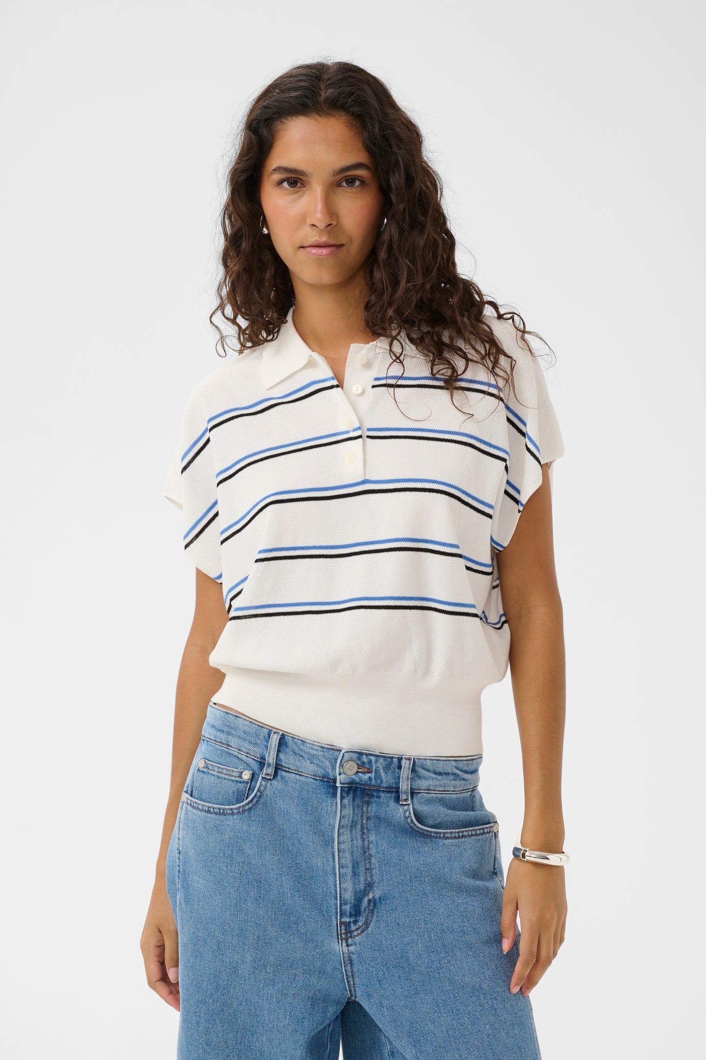 SLElana Striped Polo - White & Blue