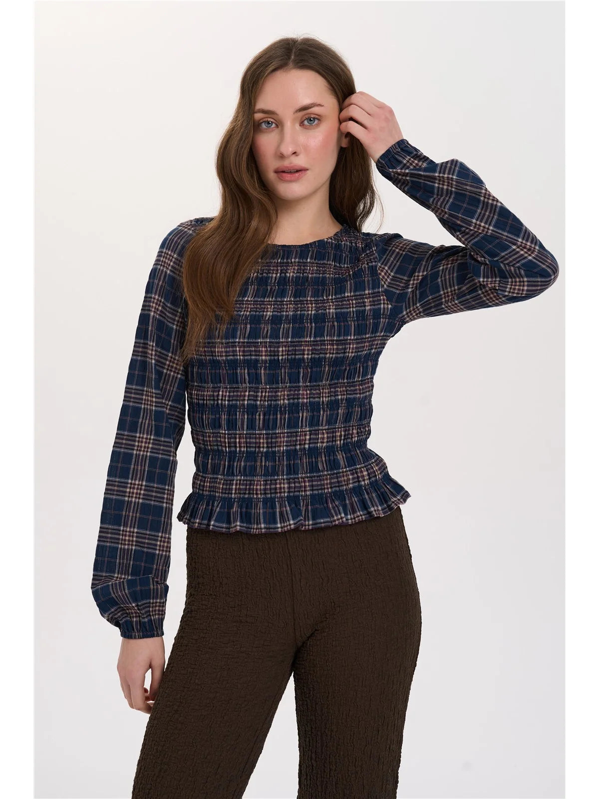 Smocked Top - Navy Checked
