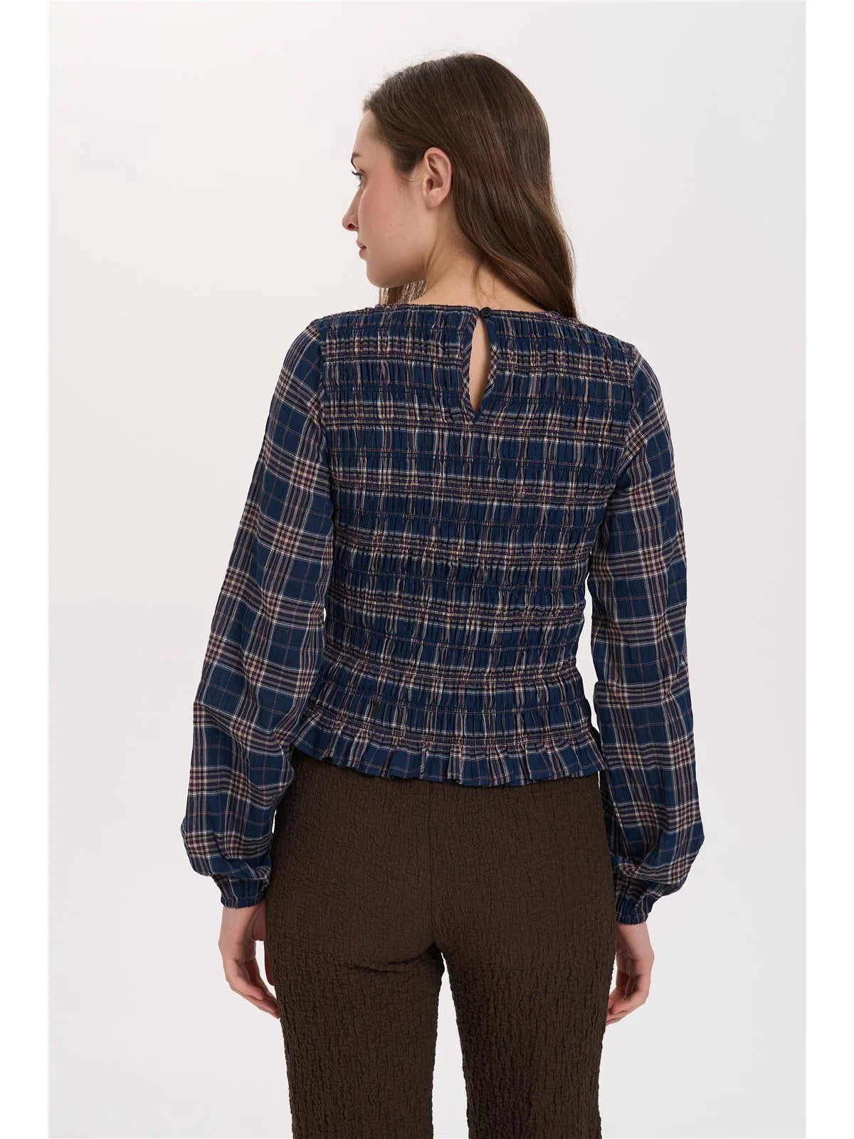 Smocked Top - Navy Checked