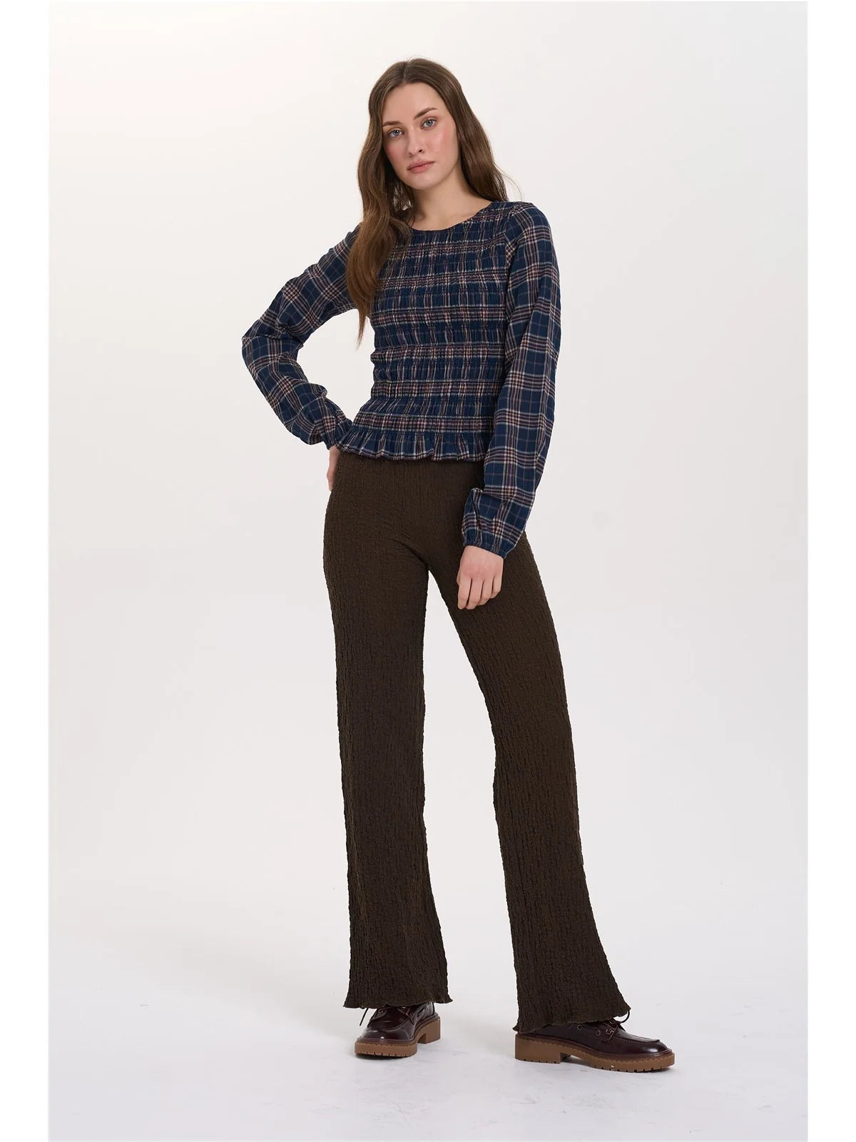 Smocked Top - Navy Checked