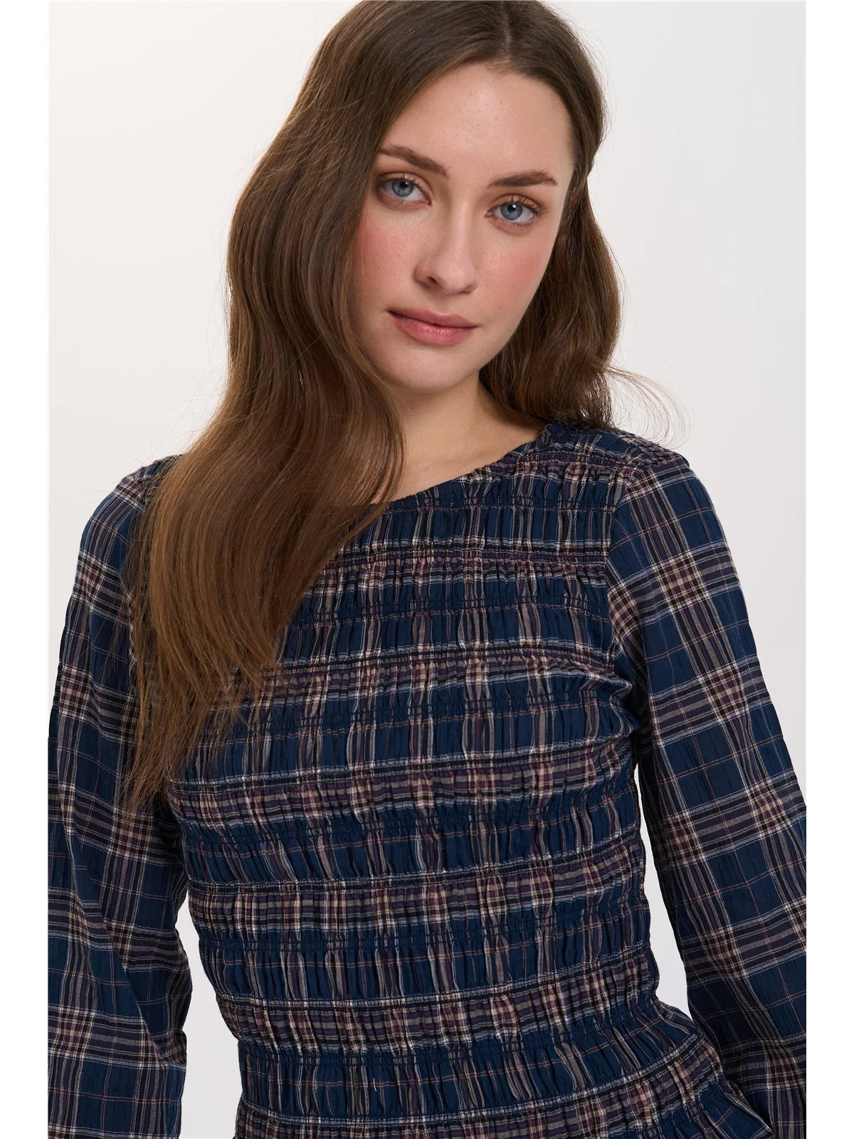 Smocked Top - Navy Checked
