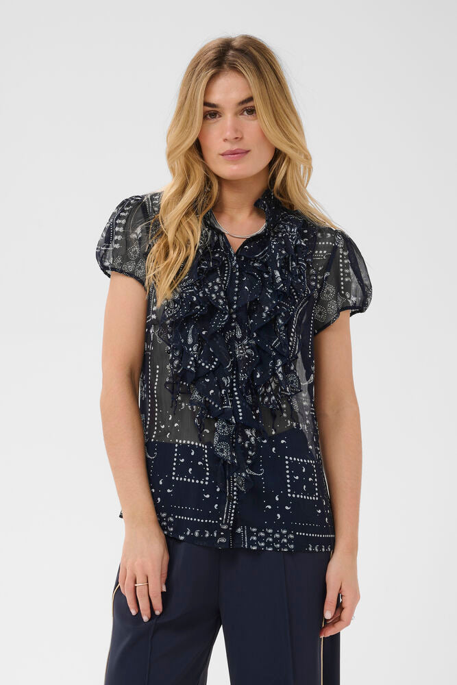 LiljaSZ Crinkle Short Sleeve Shirt - Night Sky Paisley