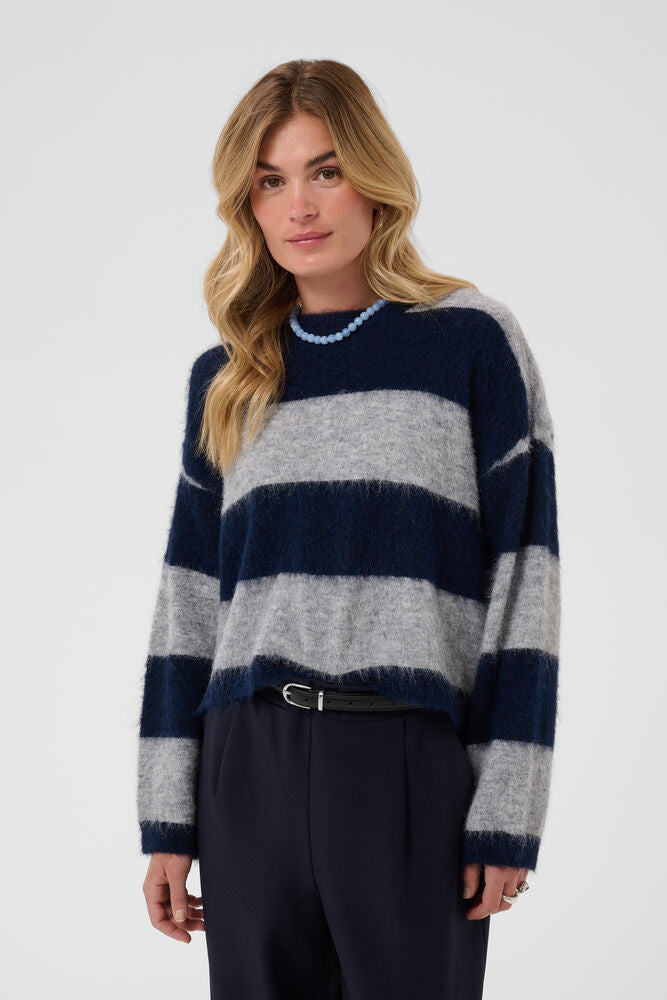 TayzieSZ Pullover - Navy Grey Melange Stripe