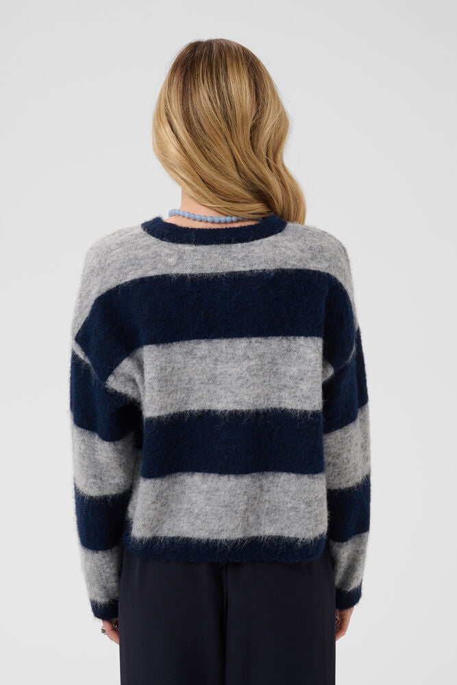 TayzieSZ Pullover - Navy Grey Melange Stripe