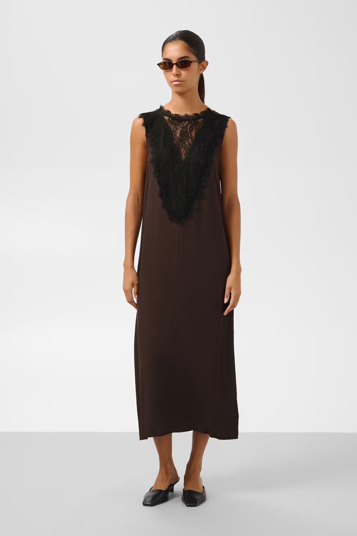 SLLantana Dress With Lace Insert - Mole Brown