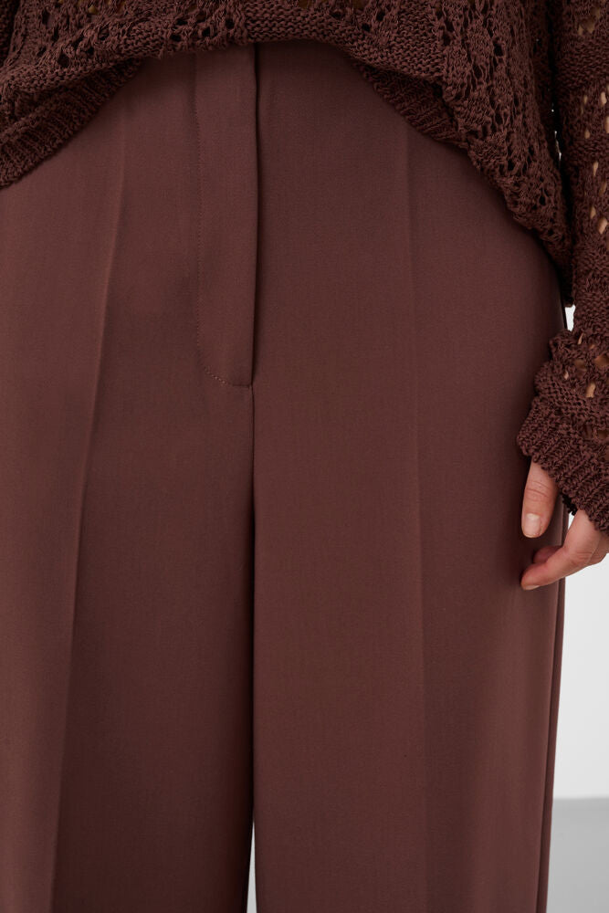 SLCorinne Wide Cropped Trousers - Brown Stone