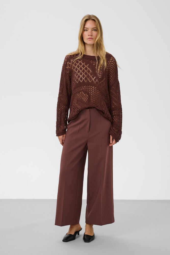 SLCorinne Wide Cropped Trousers - Brown Stone