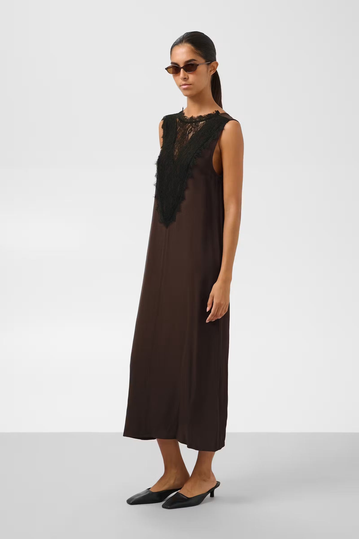 SLLantana Dress With Lace Insert - Mole Brown