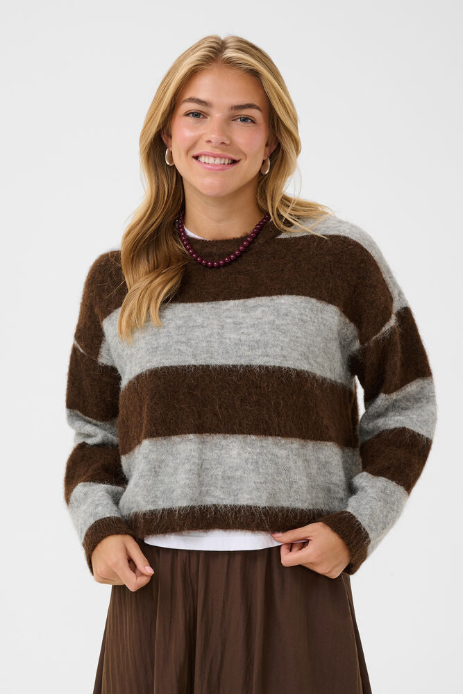 TayzieSZ Pullover - Chocolate Grey Melange Stripe