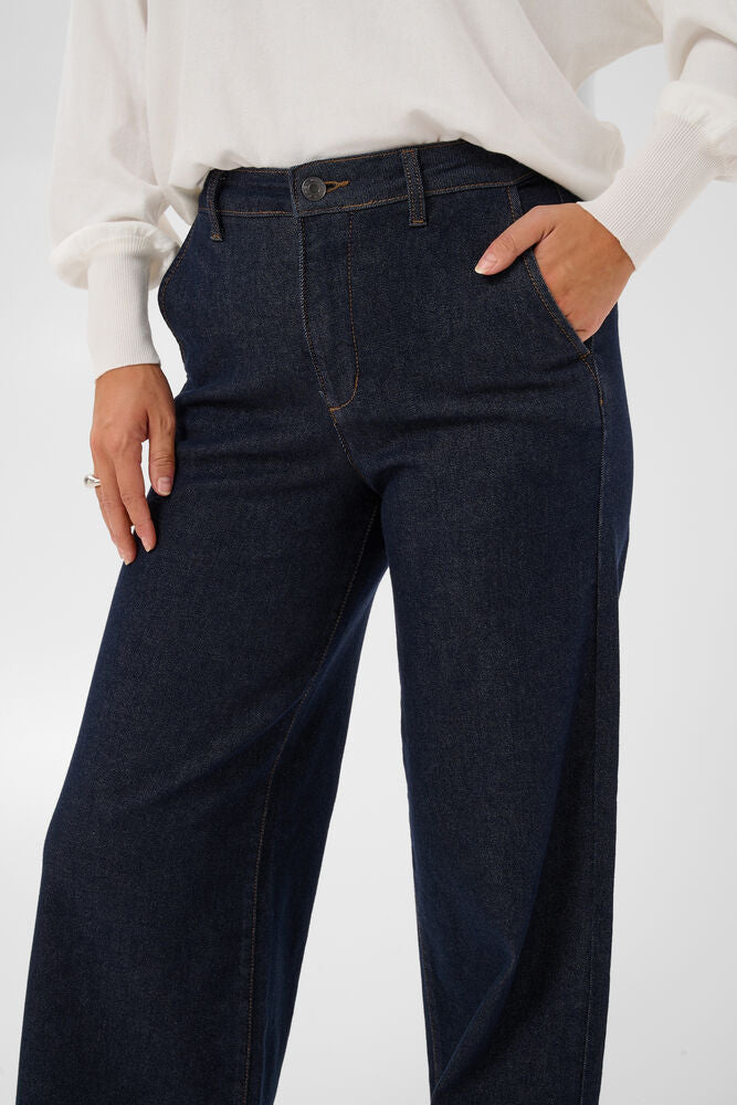 KAhally Wide Jeans - Dark Blue Unwashed Denim