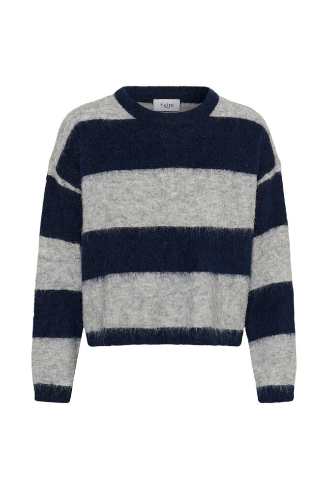 TayzieSZ Pullover - Navy Grey Melange Stripe