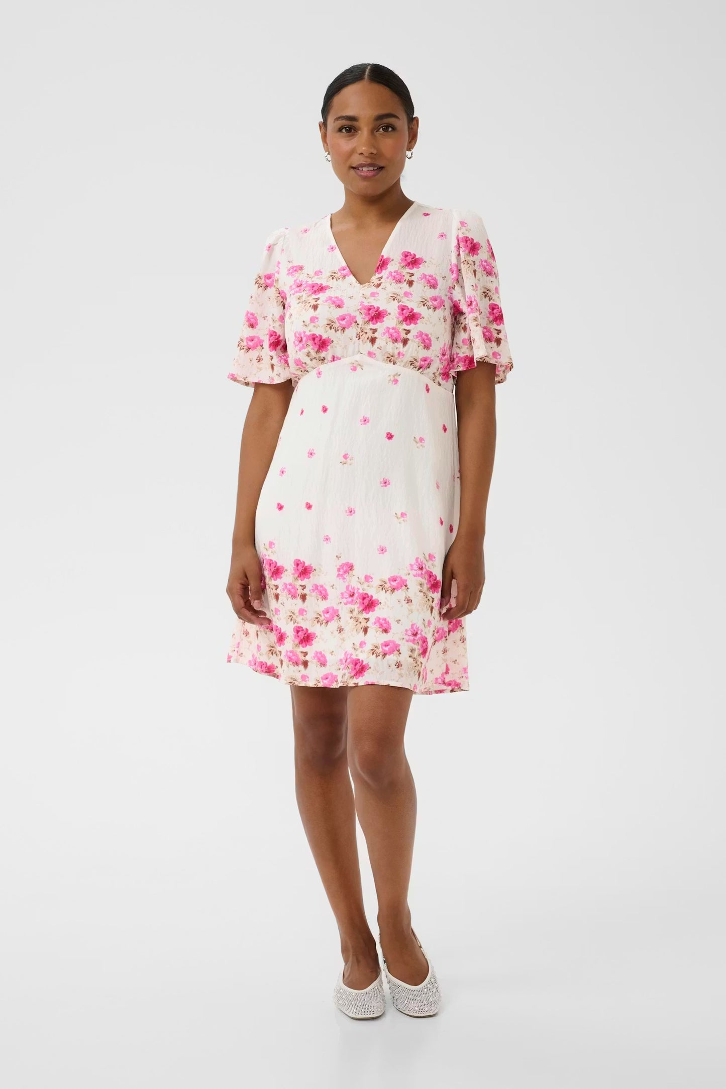 KArosine Dress - White Rose Border Flower