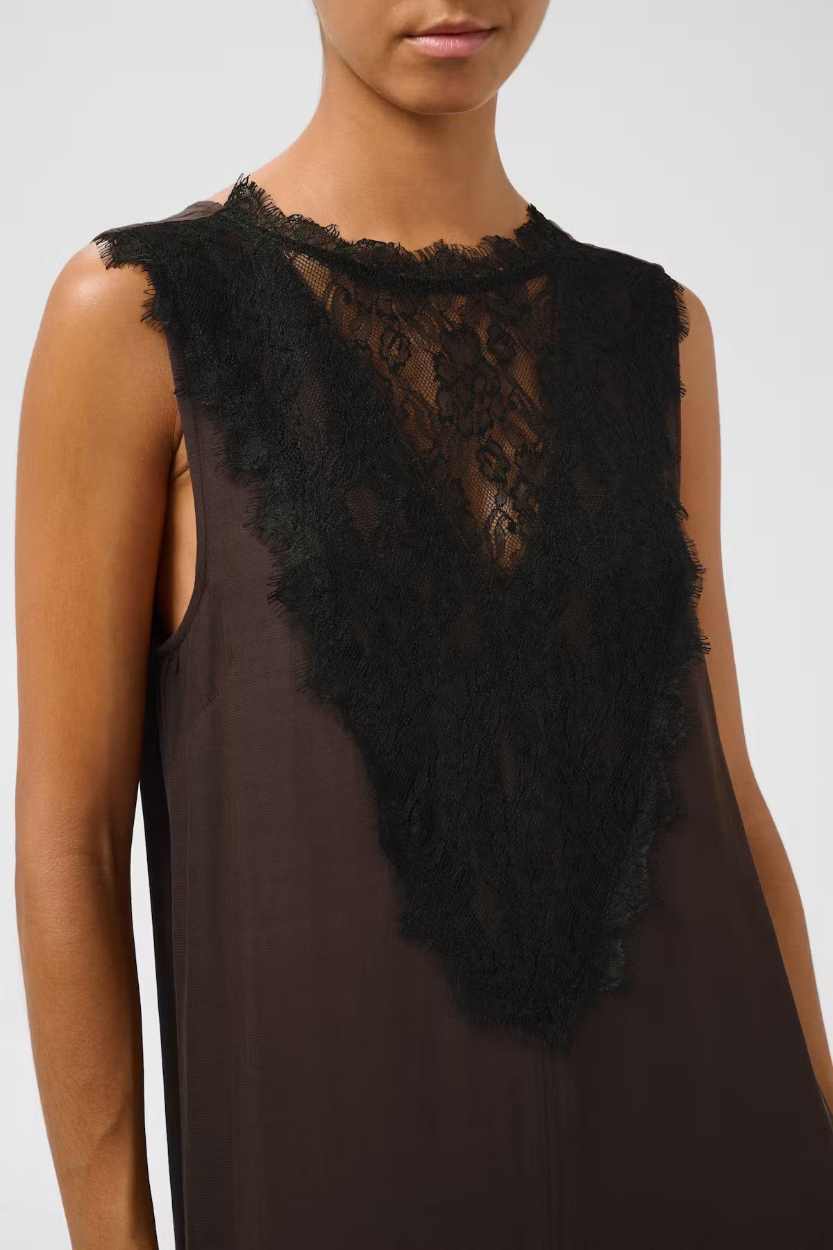 SLLantana Dress With Lace Insert - Mole Brown
