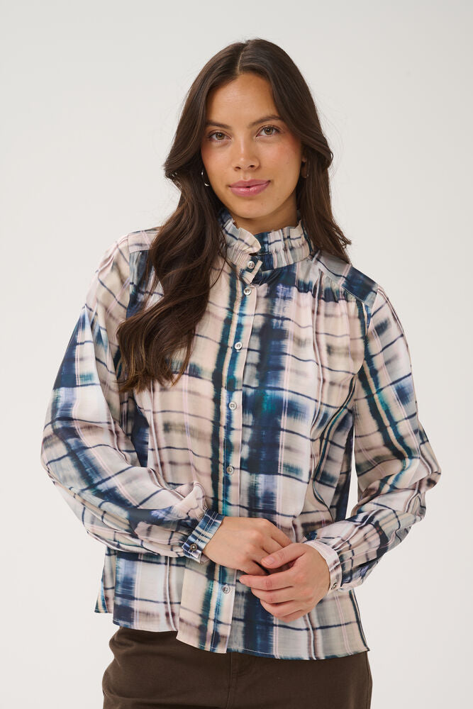 TatumSZ Blouse - Grey Blue Blurry Check