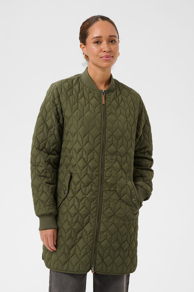 KAlelia Long Quilt Coat - Olive Night