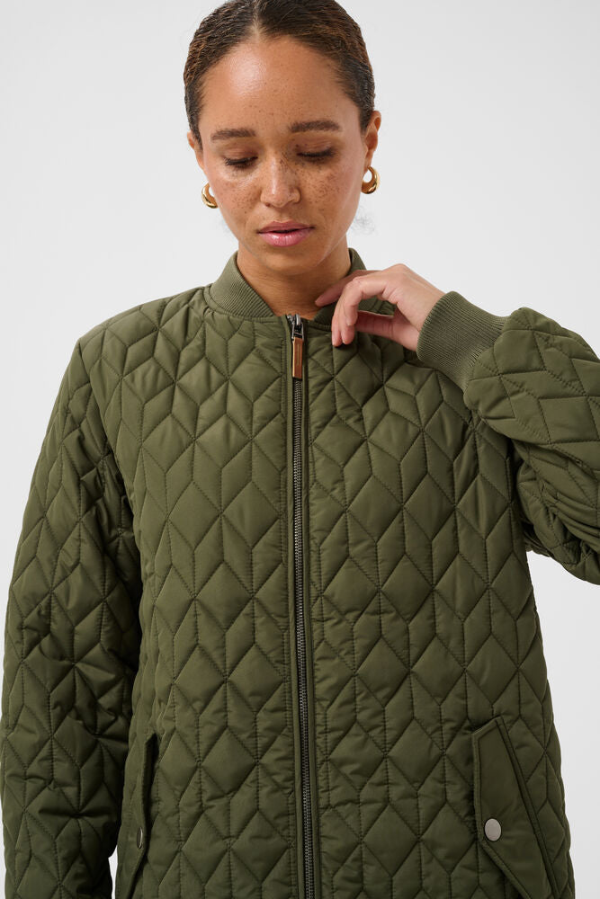 KAlelia Long Quilt Coat - Olive Night