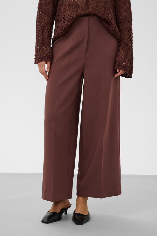 SLCorinne Wide Cropped Trousers - Brown Stone