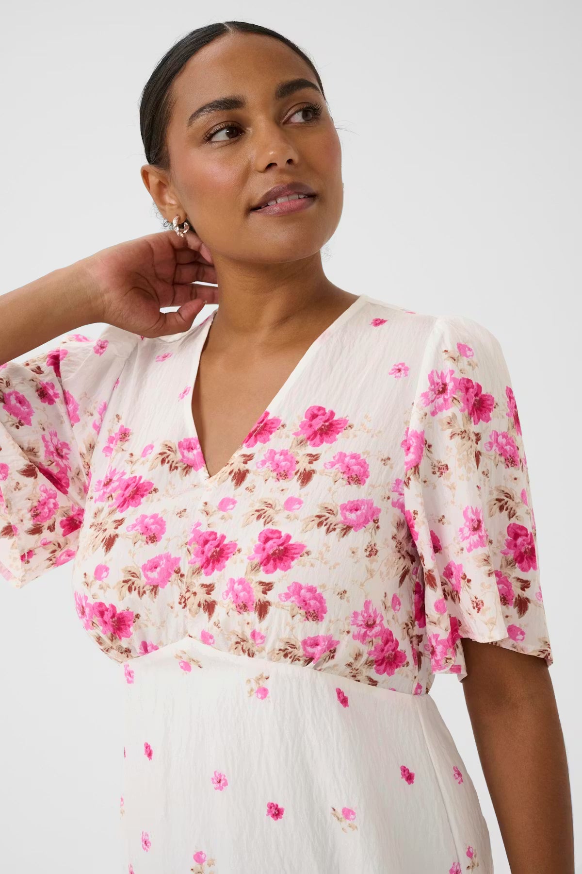 KArosine Dress - White Rose Border Flower