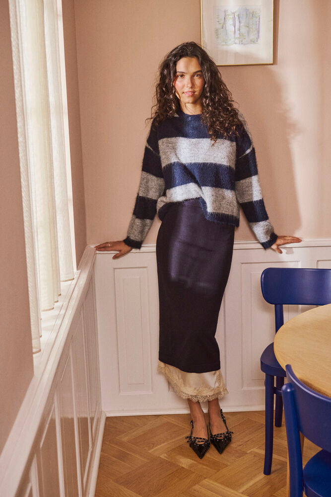 TayzieSZ Pullover - Navy Grey Melange Stripe