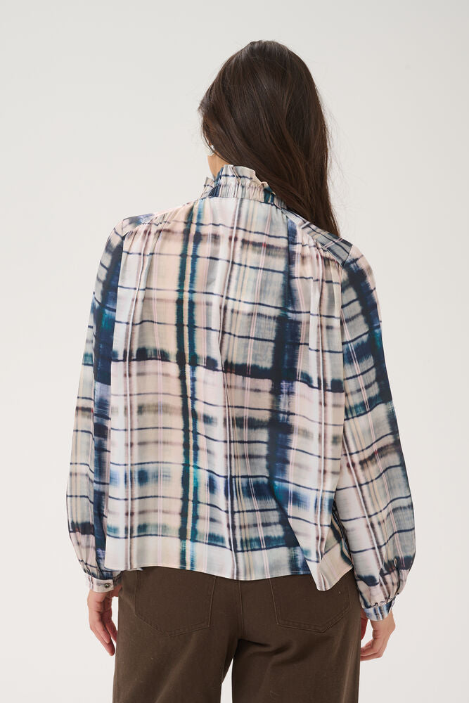 TatumSZ Blouse - Grey Blue Blurry Check