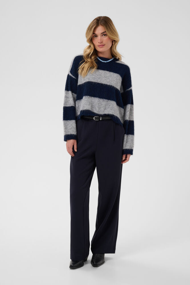TayzieSZ Pullover - Navy Grey Melange Stripe