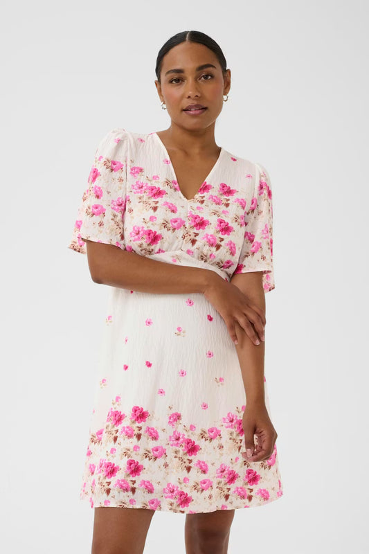 KArosine Dress - White Rose Border Flower