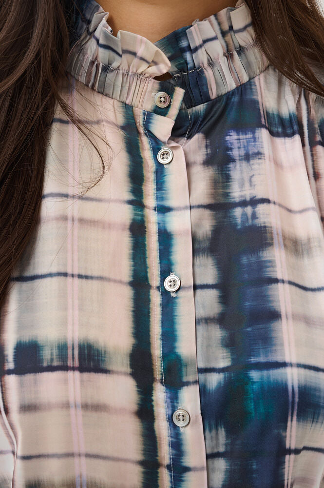 TatumSZ Blouse - Grey Blue Blurry Check