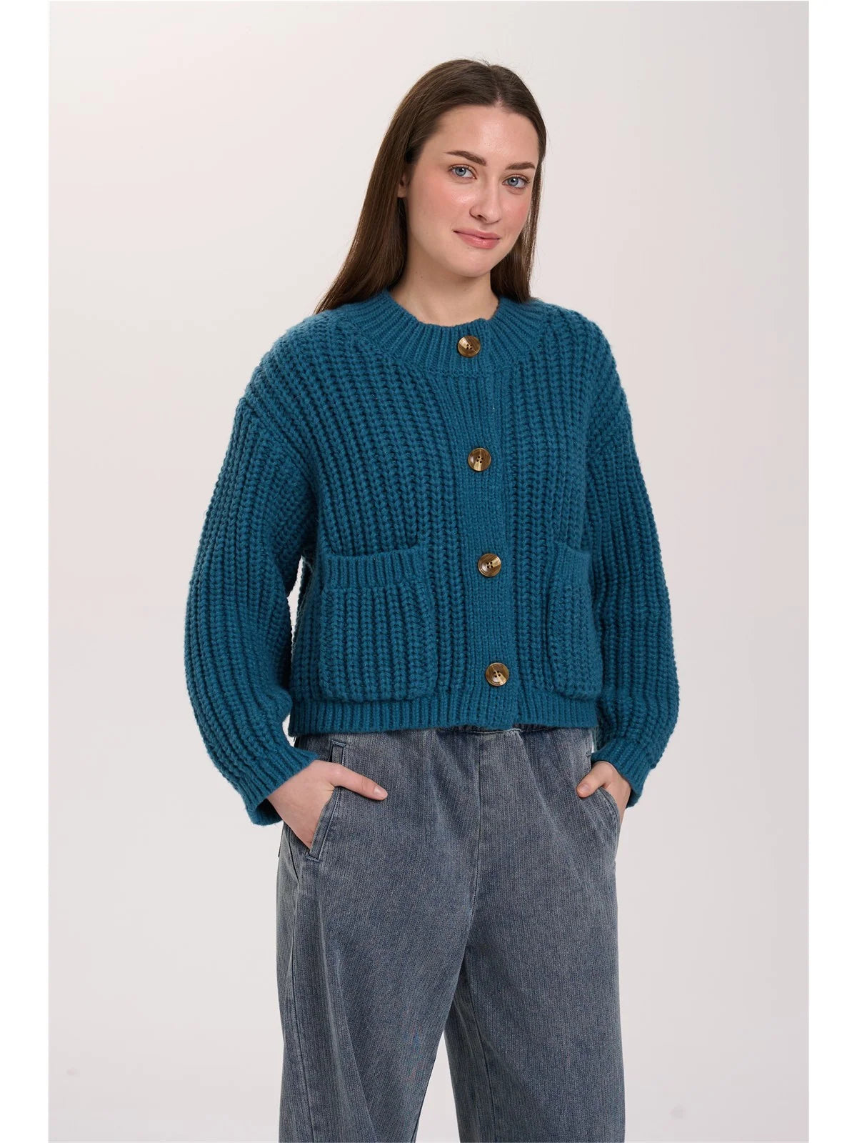 Chunky Pocket Cardigan - Petrol