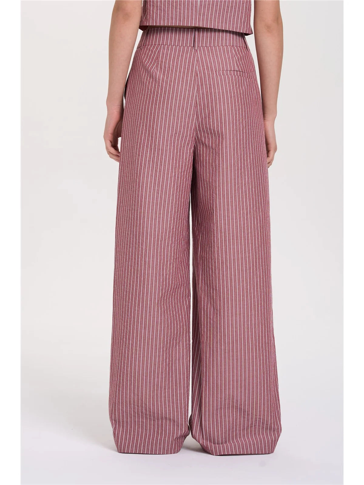 Wide Leg Striped Trousers -Bordeaux