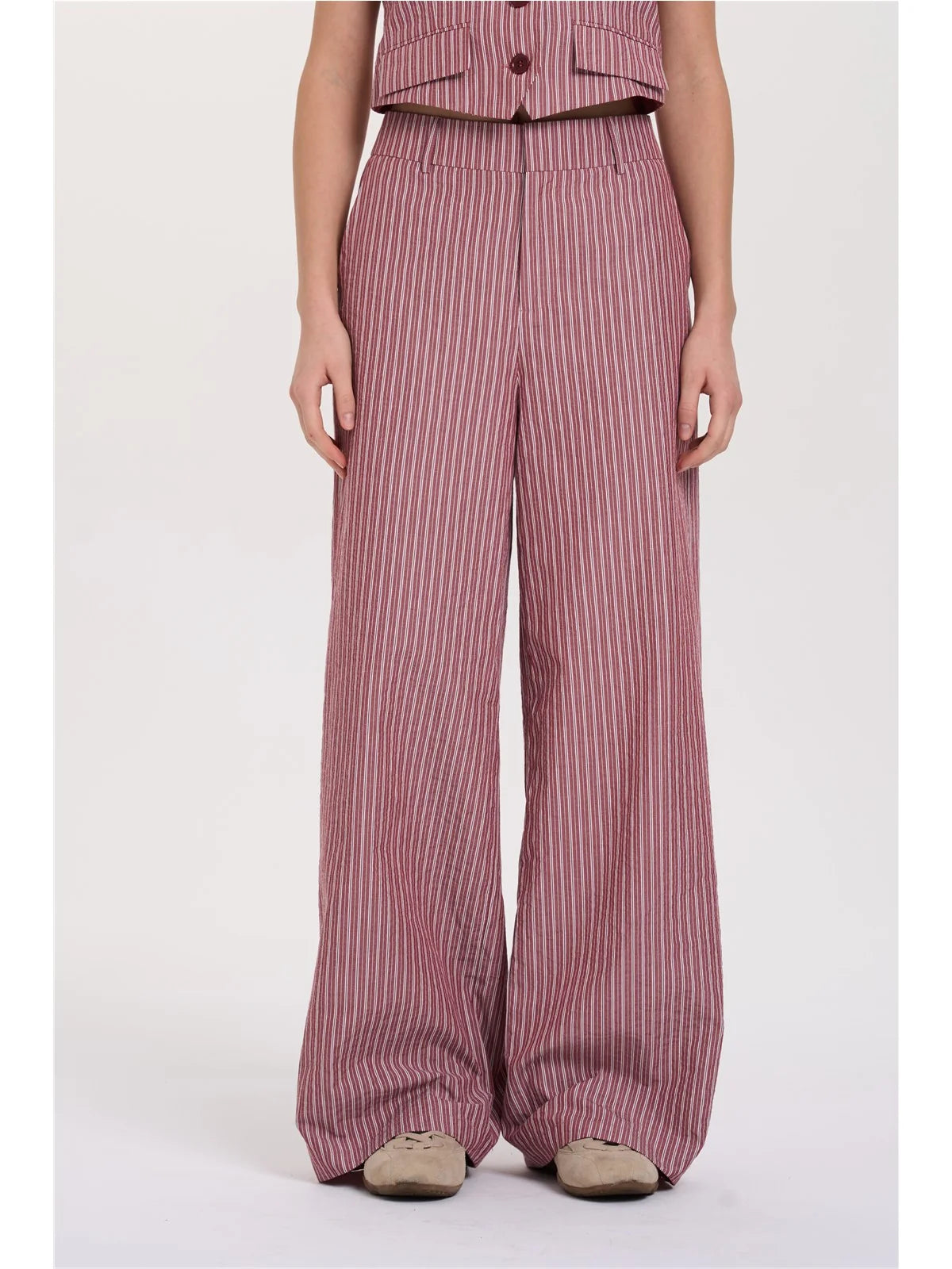 Wide Leg Striped Trousers -Bordeaux