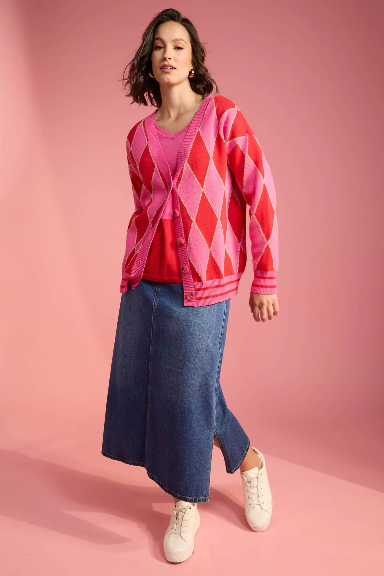Casablanca Lurex Cardigan - Chilli / Pink