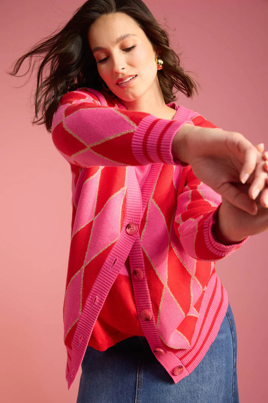 Casablanca Lurex Cardigan - Chilli / Pink