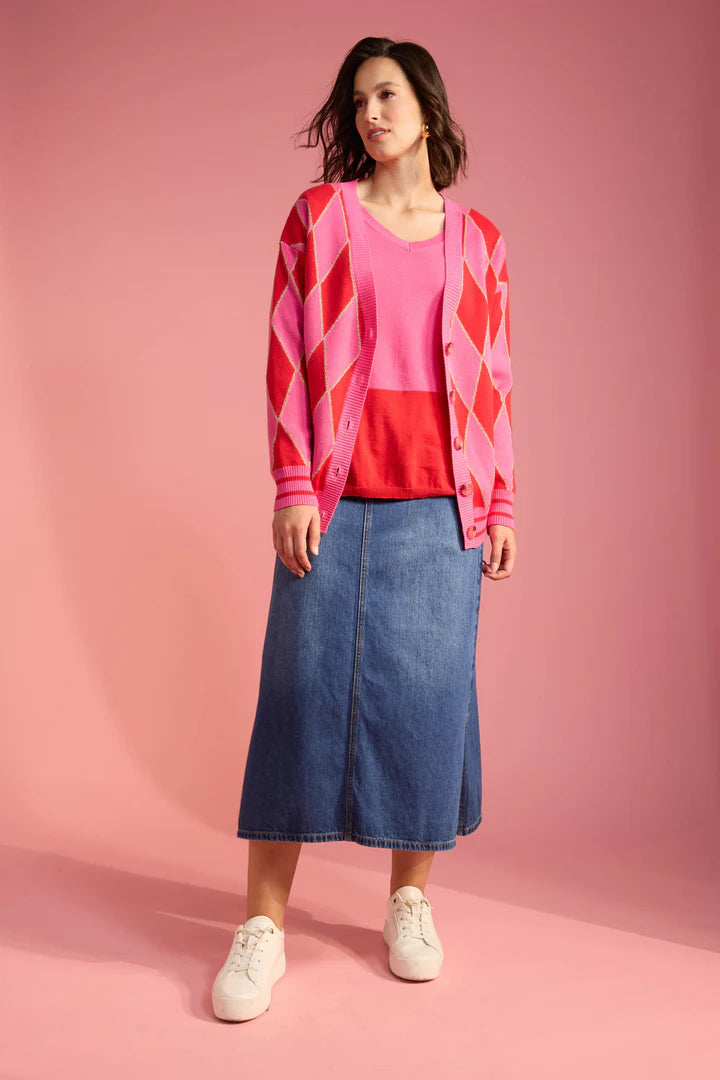 Casablanca Lurex Cardigan - Chilli / Pink